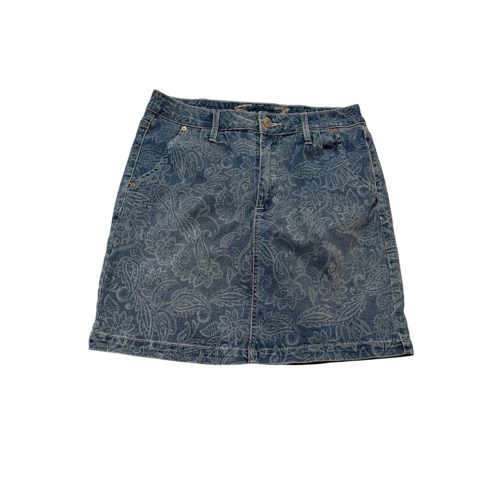 Seven7 Women's Sz 6 Delancey Skirt Denim Mini Medium Wash Paisley Floral Stretch